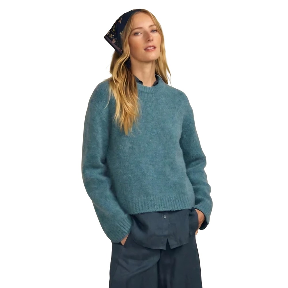 Bowen & Wright Shetland Wool Sweater Teal Blue Green Crew Neck Large L